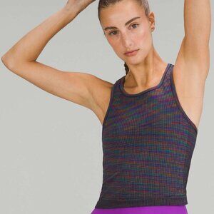 NWT Lululemon Ebb to Street Racerback Multicolour Crop Tank Top -2 Rainbow/Black